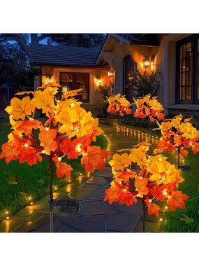 8-Pack Waterproof Fall Solar Lights, 160 LED Maple Leaves for Outdoor Decor
